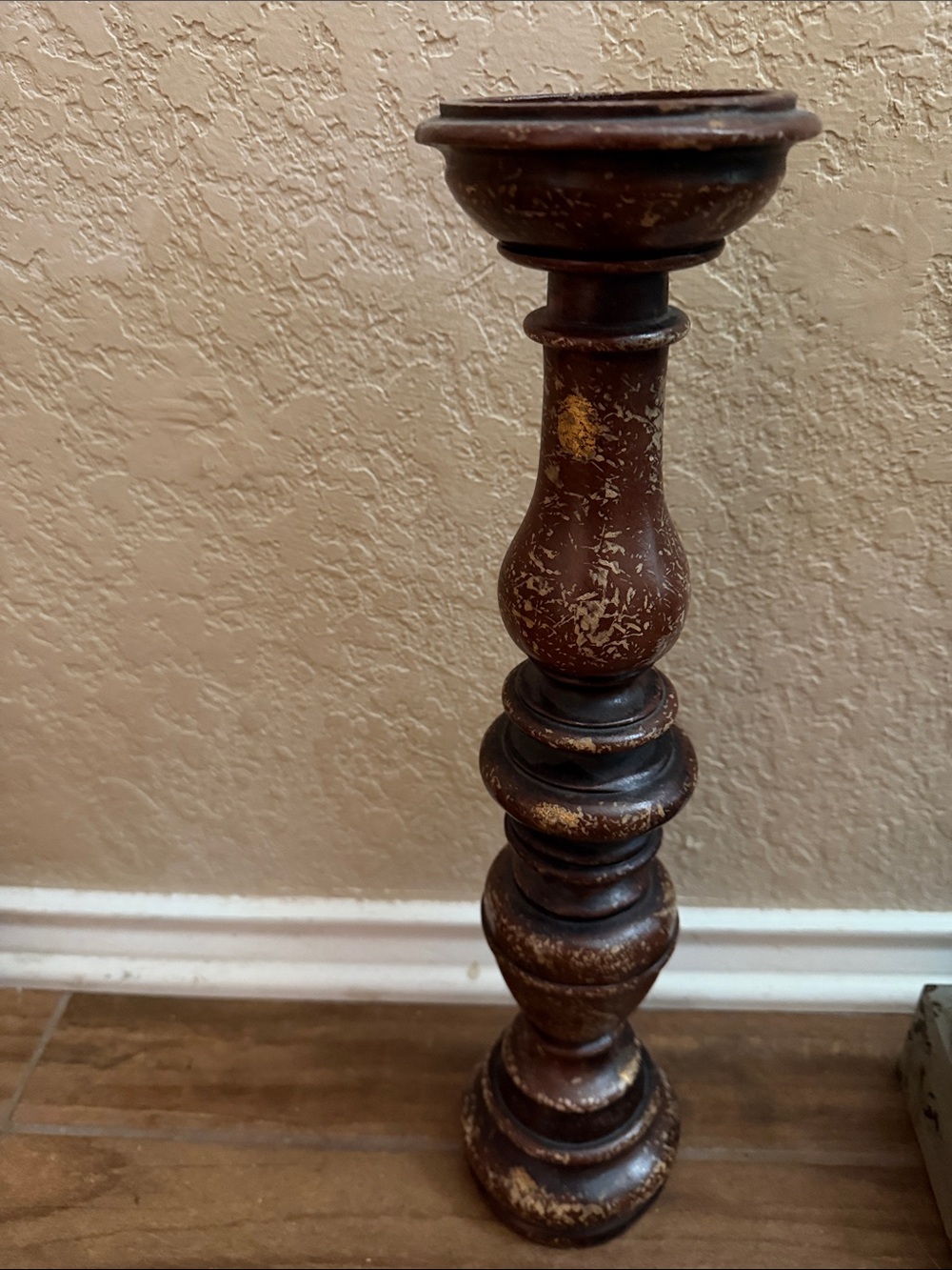 Rustic Brown Distressed Candlestick Holder - Home Accents
